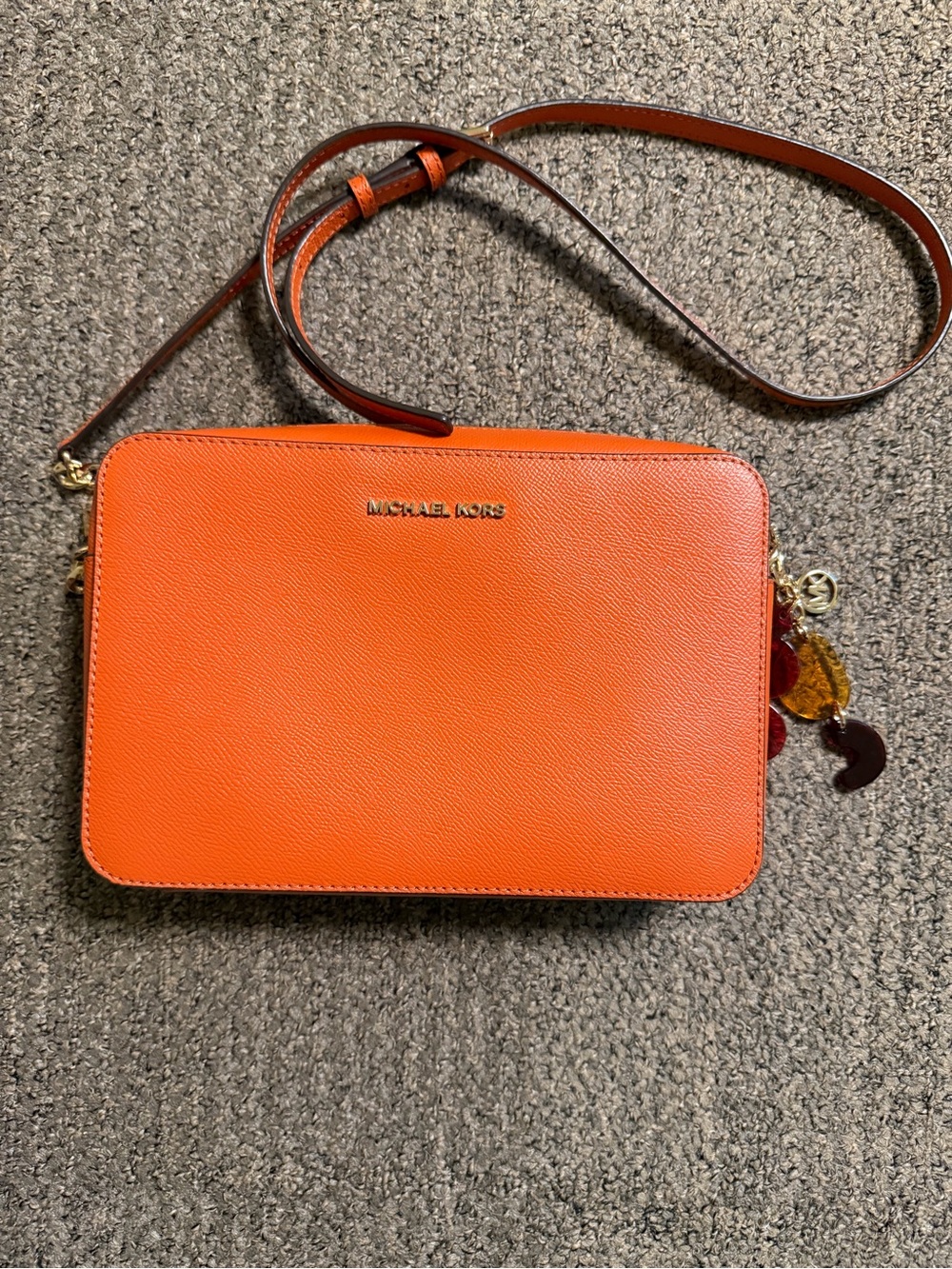 Michael Kors Bright Orange Saffiano Crossbody Bag with Charm